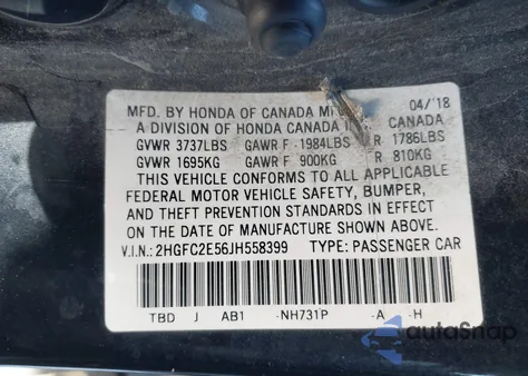 2018 Honda Civic Lx from USA, damaged, VIN 2HGFC2E56JH558399